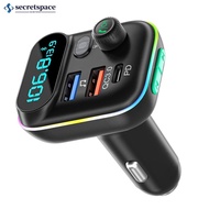 SECRETSPACE FM Transmitter in-Car Adapter Wireless Bluetooth 5.0 Radio Car Kit Type-C PD + QC3.0 Fast USB Charger Hands Free Calling C1V8