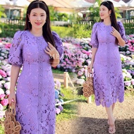 มี7สีค่ะ M-6XL ชุดเดรส ลูกไม้ ฉลุ คอกลม แต่งกระดุมด้านหน้า ชุดสาวอวบ อ้วน ชุดไปงาน ชุดออกงาน ชุดไปวั