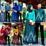 Couple Gamis Batik Kombinasi Brukat Sarimbit Baju Batik Wanita