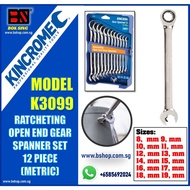 KINCROME K3099 RATCHETING OPEN END GEAR SPANNER SET 12 PIECES (METRIC)/SPANNER