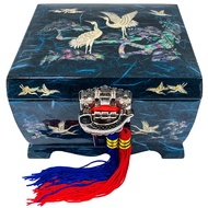 Nacre Inlay Mother of Pearl Music Jewellery Storage Chest Wooden Box Crane with Pin Tree Design Jewe