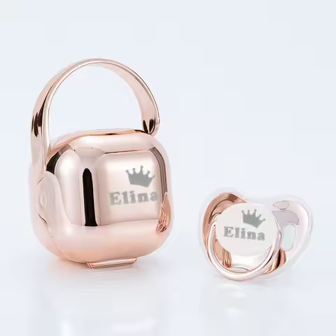 MIYOCAR luxurious BPA free CPSIA/CPSC PASS custom name rose gold baby pacifier and pacifier storage 