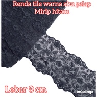 Per meter of dark grey tile lace similar to black, 8 cm wide