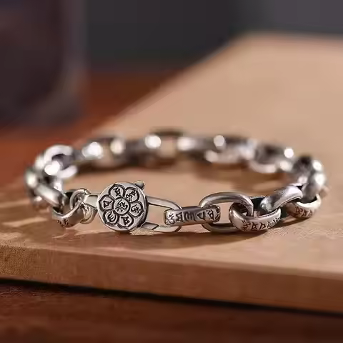 European and American popular vintage Om Mani Padme Hum 925 sterling silver bracelet fashionable uni