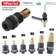CHAMPIONO 11Pcs/Set Manual Riveter Tool, For Rivet Nut Torch Easy Installation Hand Rivet Nut, Durab
