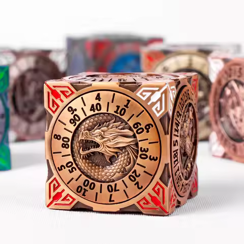 Unique 7 in 1 DND Dice Set with 3D Relief Metal Spinner Cube Cool Gift for RPG Tabletop Gamers D&D D