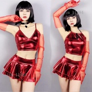 Bar dj Performance Costume Girl Group Dance gogo Stage DS Sexy Wine Red Vest Short Skirt Jazz Suit Q
