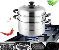 DPWH Food Steamer, Compound Bottom Stainless Steel Steamer Set For Household Kitchen, Suitable For Gas Stove/Induction Cooker/Universal Steamer Cookware / 26cm / 28cm / 30cm / Optional - Silver