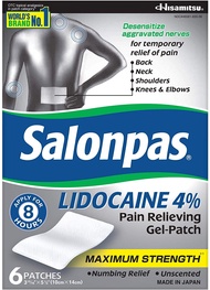 Salonpas LIDOCAINE (5 PACK Bundle) Pain Relieving Maximum Strength Gel Patch!