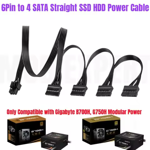 6Pin to 4x SATA Male Straight 18AWG, SSD HDD Modular Power Cable for Gigabyte GP-B700H 700W, GP-G750