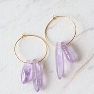 淺紫水晶耳環 天然石手工耳環 水晶鍍金耳環 礦石耳環