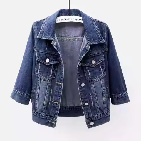 Denim Jacket Women 2023 Three Quarter Sleeves Jean Jacket Woman Comfortable Denim Coat Chaqueta Vaqu