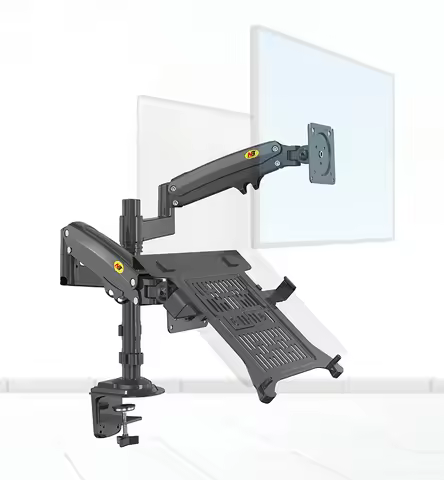 Desktop NB H180-FP Gas Spring Dual Arm for 17"-27" Monitor Holder + 10"-17" Laptop Support Air Press