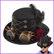 Steam Punk Hat Vintage Glasses Gothic Top Hat Felt Adjustable Outfit for Men Women Teens Adults Thea