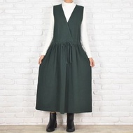 棉質裹身連身長裙 瓶綠色
