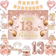 RTHPY 13th Birthday Decorations for Girls, It's My 13th Birthday Crown and Sash Pink Rose Gold 13th 