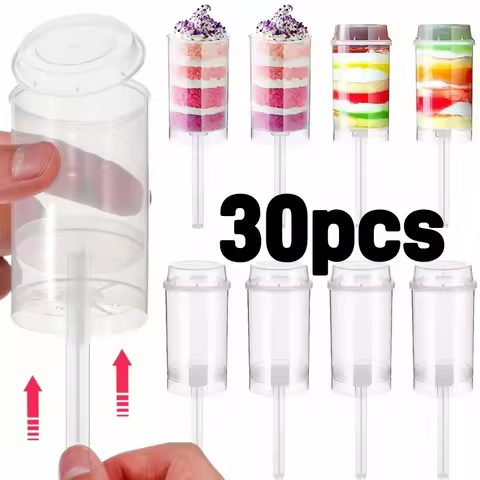 30Pcs Plastic Push Pop Cake Shooters with Lids Transparent Push-Up Ice Cream Containers for Kitchen