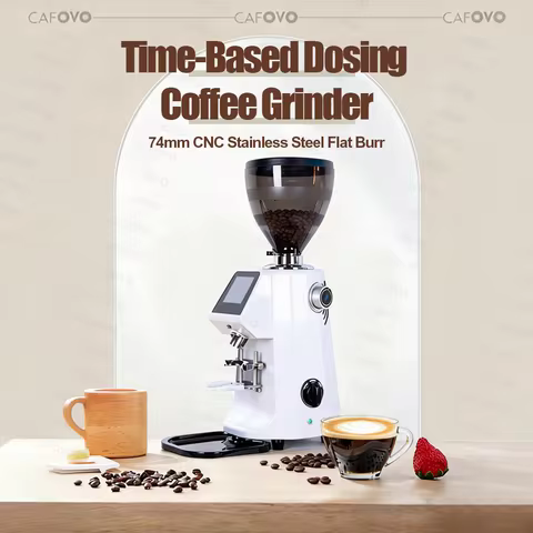 CAFOVO G174F Commercial Time-Based Dosing Grinder with 74mm Flat Burr Anti-Static Chute Touch Start 