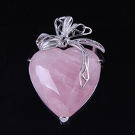 100-Unique 1 Pcs Charm Silver Plated Powder Natural Rose Pink Quartz Crystal Heart Pendant Jewelry For Lovers