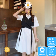 Váy sơ mi thắt eo đầm sơ mi trắng dáng dài kèm áo gile nữ croptop AS05