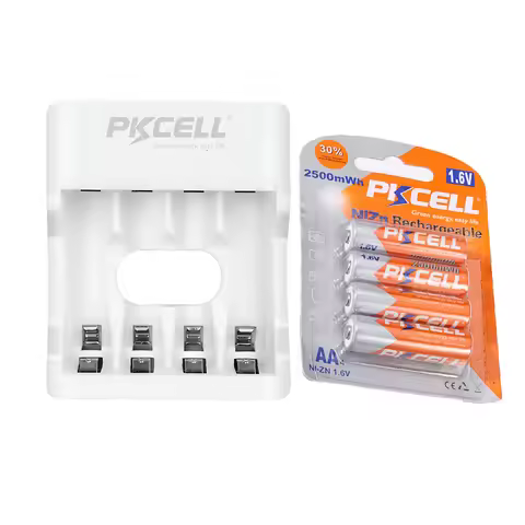 4Pcs 1.6V AA Battery 2500mWh Ni-Zn Rechargeable Batteries and 1Pcs PKCELL 8186 Ni-Zn AA/AAA Recharge
