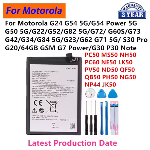 Battery For Motorola Moto G24 G54 G7 Power G50 G23 G22 G52 G60S G20 G42 G34 G84 G23 G62 G71 G73 5G S