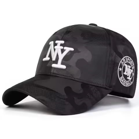 Men's NY Letter Camouflage Baseball Cap Adjustable StrapLightweight Hat for Travel NY Lettering & Ca