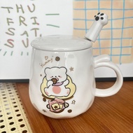 少女小熊可爱马克杯带盖送姐妹朋友生日礼物高颜值生日礼品有意义26/4/30 Cute bear mug with lid for girls, a high-value and meaningful 