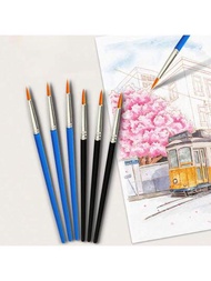 6入/組混合尖頭尼龍毛畫筆套裝,適用於水彩、膠彩、油畫、丙烯顏料、素描