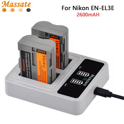 Massate EN-EL3E EN EL3E ENEL3E 2600mAh Battery +Fast USB Charger for Nikon D300S D300 D100 D200 D700