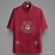 Fast Shipping  New Summer Arrival Men Short Sleeve Tang Suit Set Chinese Style Guofeng Ice Silk Clot