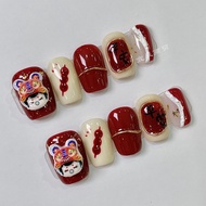 New Year Fuwa Short Handmade Nail Cute Red White Nail Art
