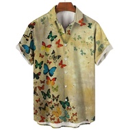 Fashion Colorful Butterfly 3d Print Hawaiian Shirt Men Summer Casual Short Sleeve Street Tops Beach 