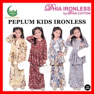 Raya 2024 Dhia Cotton Ironless Peplum Kids Saiz 2 - 12 Baju Kurung Budak Tanpa Gosok Sedondon Ibu Dan Anak 130224