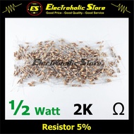 Resistor 1/2W 2K Ohm 5% R 1/2 watt 0.5 Watt 0,5 Watt 2KOhm 2000