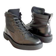 43號全新Ferragamo黑色真皮拼帆布皮靴皮鞋 上班西裝正裝禮服司儀