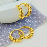 [VJ]Earring "Glittering Beads" Hoop 14mm - 22mm 999.9 Bangkok Gold Plated Loop Earring GB4 <Subang B