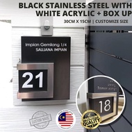 🇲🇾 Premium Box Up Black Stainless Steel with White Acrylic House Number Plate