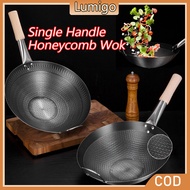 [30-40cm] Single Handle Honeycomb Wok Non-Stick Stainless Steel Wok Frying Pan Frying for Gas Stoves