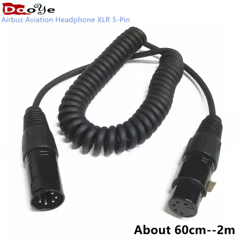 For Airbus Aviation Headphone BOSE A20 XLR 5-Pin Headset Cable Aviation Headphone Spring extension c