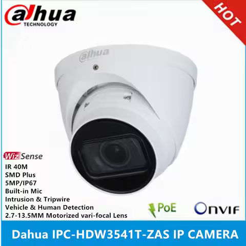 Dahua IPC-HDW3541T-ZAS 5MP POE IR40M 2.7 mm–13.5 mm Motorized Zoom lens built-in Mic IP67 SMD Plus A