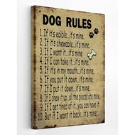 Dog Rules Retro Canvas Wall Art Prints 11x14 Inch Dog Theme Dog Paw Prints Decor For Home Bedroom Li