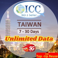 ICC Taiwan 7-30 Days Unlimited Data SIM Card (Can top up reuse)/Registration required
