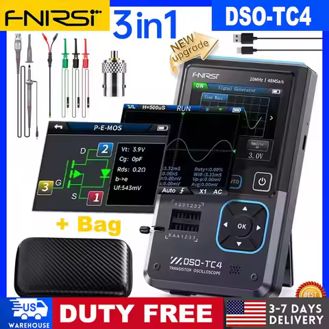 FNIRSI New DSO-TC4 3-in-1 Handheld Digital Oscilloscope Transistor Tester Signal Source Portable Ele