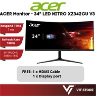 ACER Monitor 34" inch LED NITRO XZ342CU V3  WUQHD 3440x1440  180Hz 1ms DP HDMI