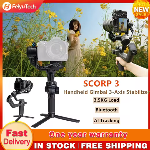 FeiyuTech SCORP 3 Gimbal Stabilizer for Camera, Built-in AI Tracking Sensor & Detachable Remote Cont