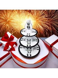 1個3層卡通熊貓印花蛋糕架,卡通主題蛋糕架,帶有可愛的熊貓裝飾,適用於兒童生日派對裝飾