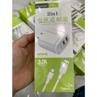 Diamond 613 3.0A Fast Charger (2 usb ports) Type-c