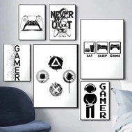 Nordic Black And Whilte Gaming Game Quotes Poster Art Coffee House Bar Room Wall Decor Wall Decorati
