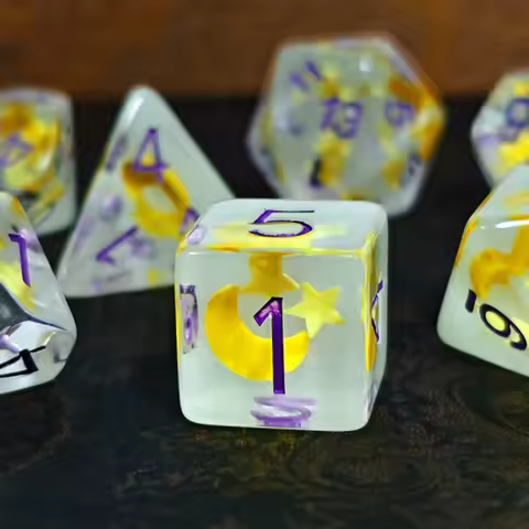 7pcs/set Luminous Polyhedral Dice Stars Moon Resin Dice Set Number Decorations for DND TRPG Games Bo